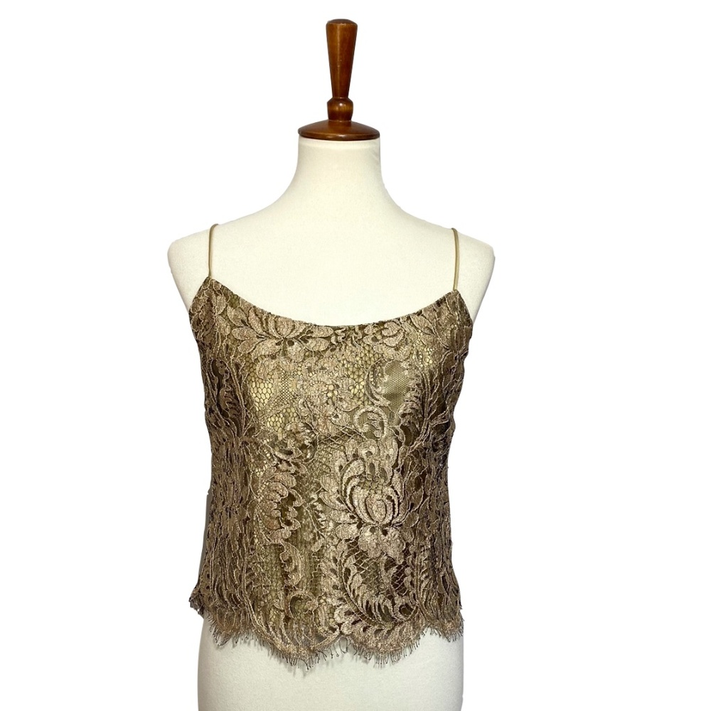 LaFayette 148 New York Golden Lace Overlay Spaghetti Strap Camisole Size 4